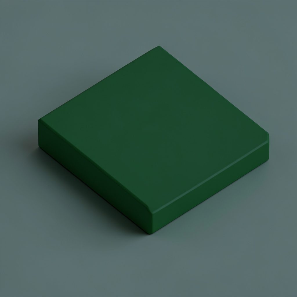 Isometric render of a stack of small packaged electronic accessory boxes in green and white tones, arranged neatly on a pale platform, calm and orderly mood